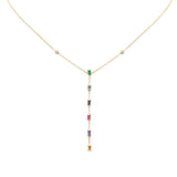 Genuine Natural Diamond & Multi Color Gemstone Drop Necklace 16+2