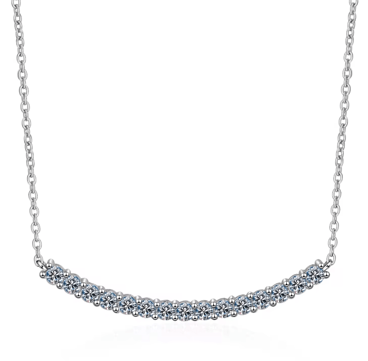 Alibaba Merry Shine Necklace sterling silver Moissanite Diamond Curved Bar Necklace .9ctw Sterling SIlver