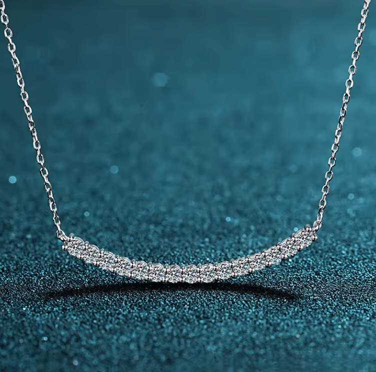 Alibaba Merry Shine Necklace sterling silver Moissanite Diamond Curved Bar Necklace .9ctw Sterling SIlver