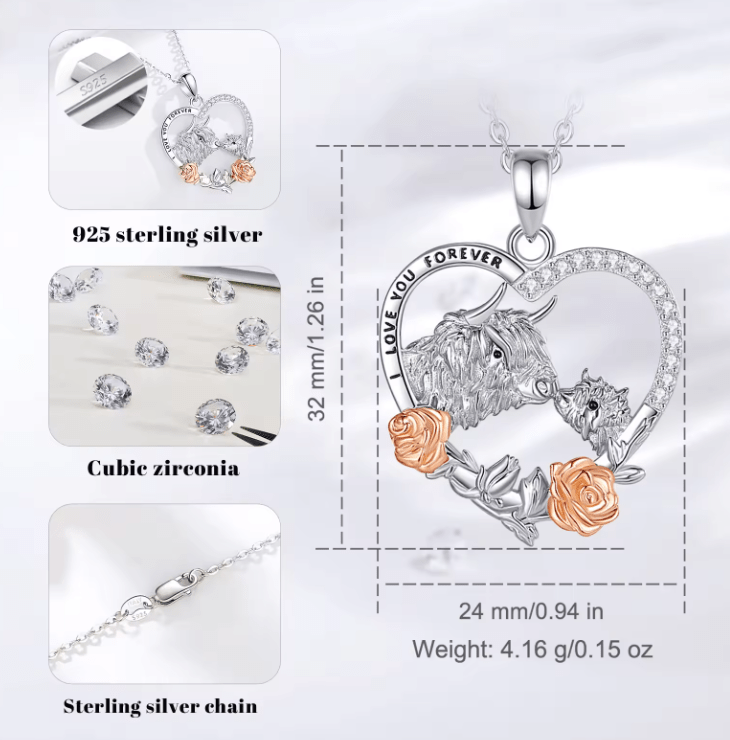 ALibaba Necklace Highland Cow Necklaces Sterling Silver Beautiful Gifts!