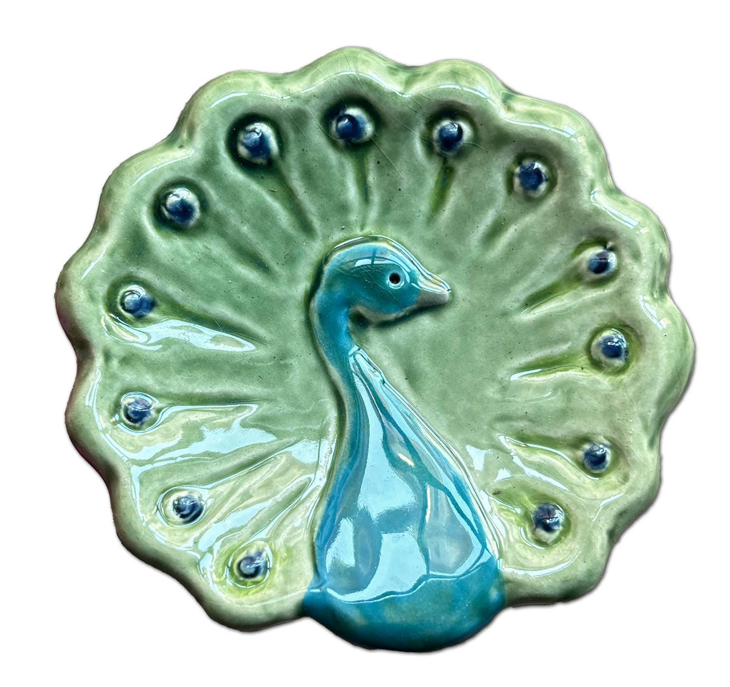 August Ceramics Colorful Ceramic Peacock Dish