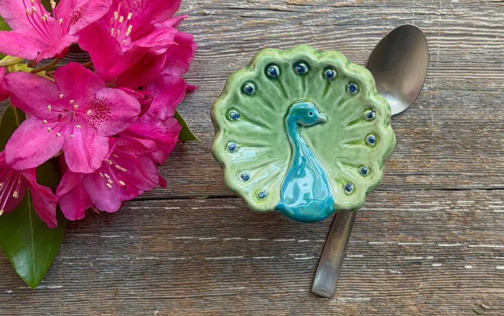 August Ceramics Colorful Ceramic Peacock Dish