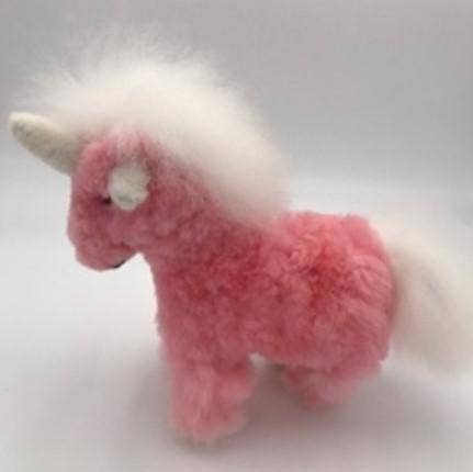 Blossom Inspirations Stuffed Horse White-Pink Unicorn Alpaca Fur Toy