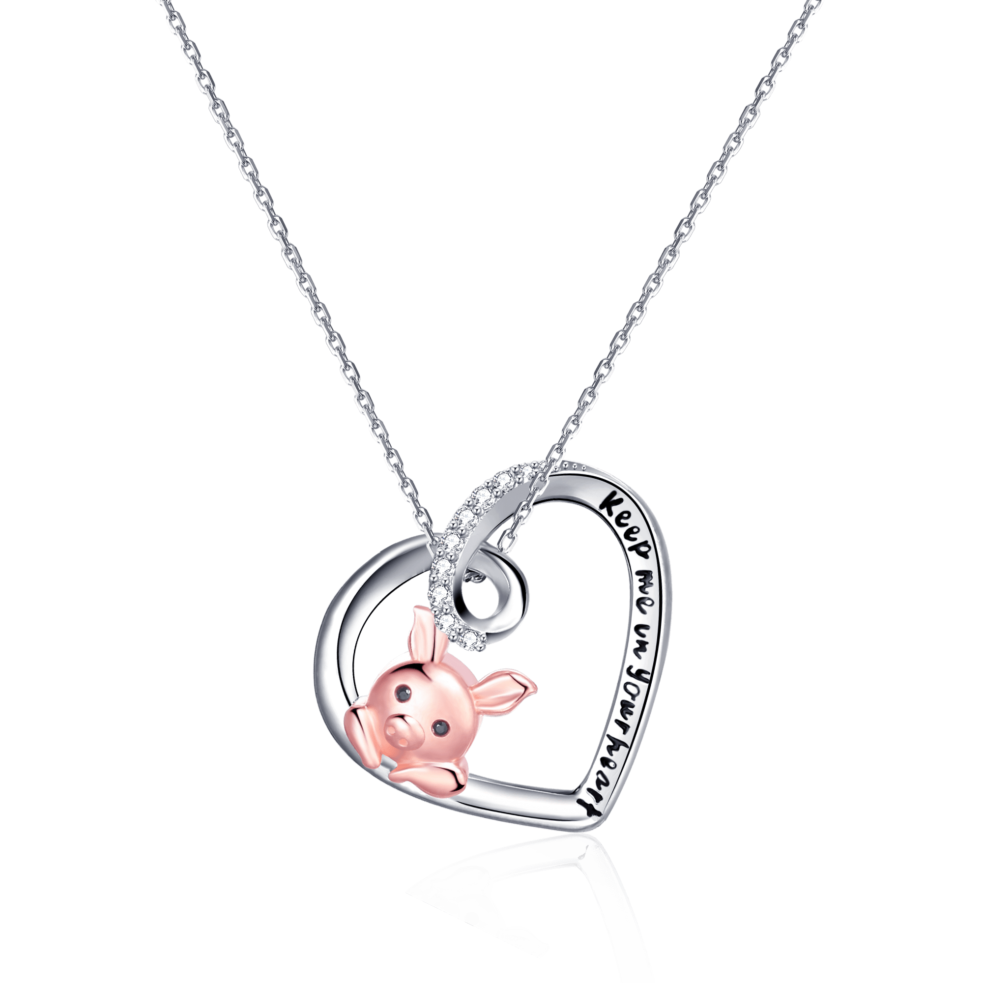 coco-alibaba Fine Fashion Pig Necklace Pink Pig In Heart Necklace-Keep me in your heart Moissanite, Special Plating!