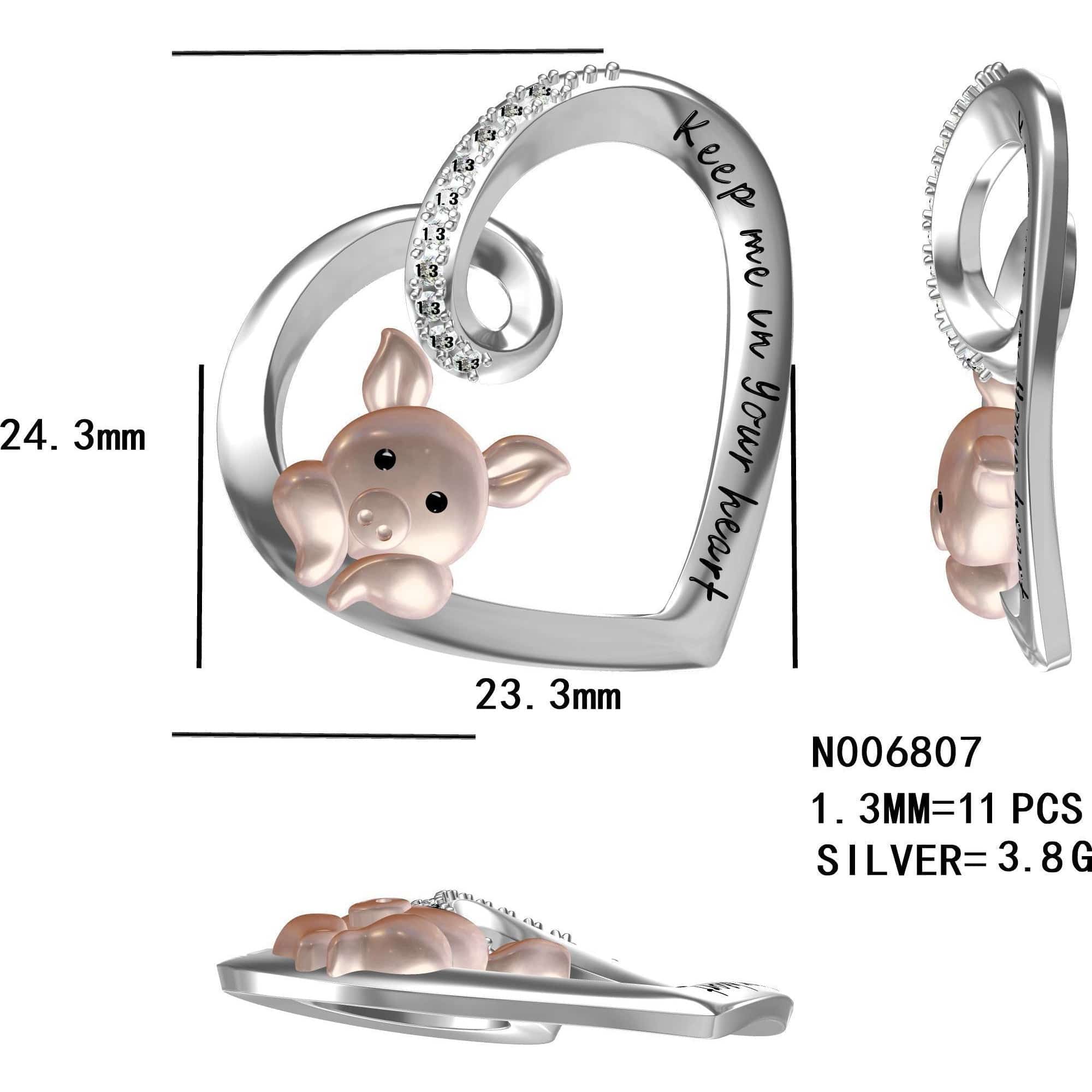 coco-alibaba Fine Fashion Pig Necklace Pink Pig In Heart Necklace-Keep me in your heart Moissanite, Special Plating!