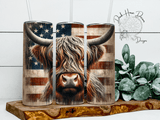 Rustic Patriotic Highland Cow Farm Animal Tumbler