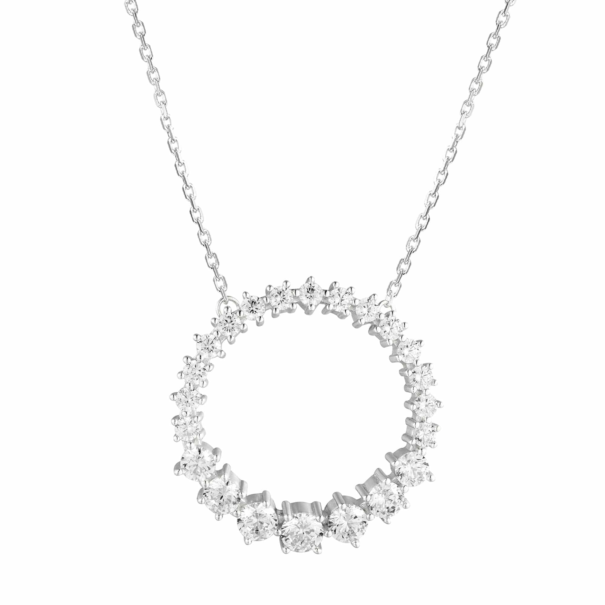 Dlux Jewels sterling silver necklace Finest Sterling SIlver Graduated CZ Eterninty Circle Necklace 18" Chain Stunning