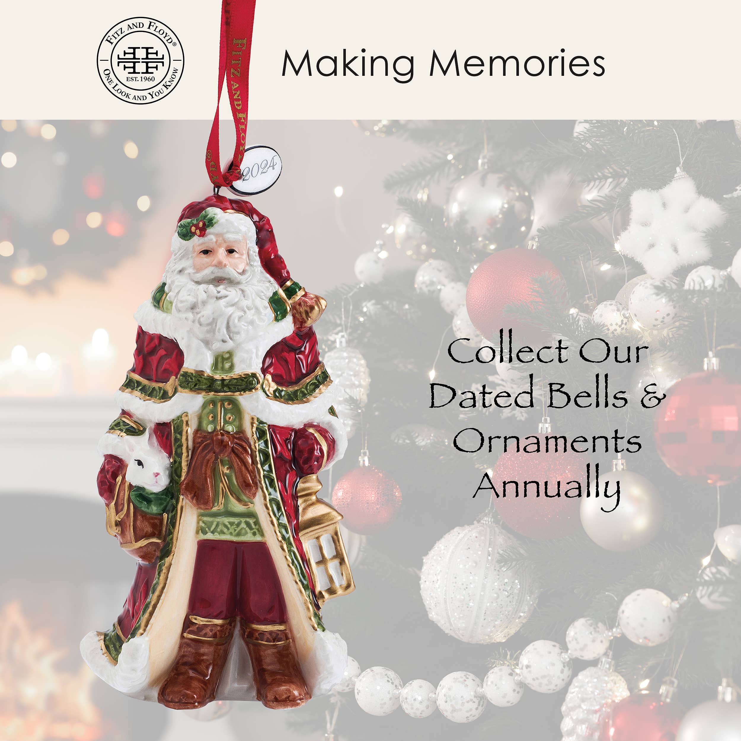 Fair-Fitz and Floyd® Mikasa® Pfaltzgraff® christmas ornaments Fitz & Floyd Telluride 2024 Dated Santa Bell Ornament, Gift Boxed Fitz and Floyd® Mikasa® Pfaltzgraff® -