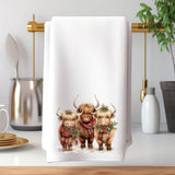 Faire-Fernville Creations Dish towels Highland Cows Holiday Terry Cloth Hand Towel
