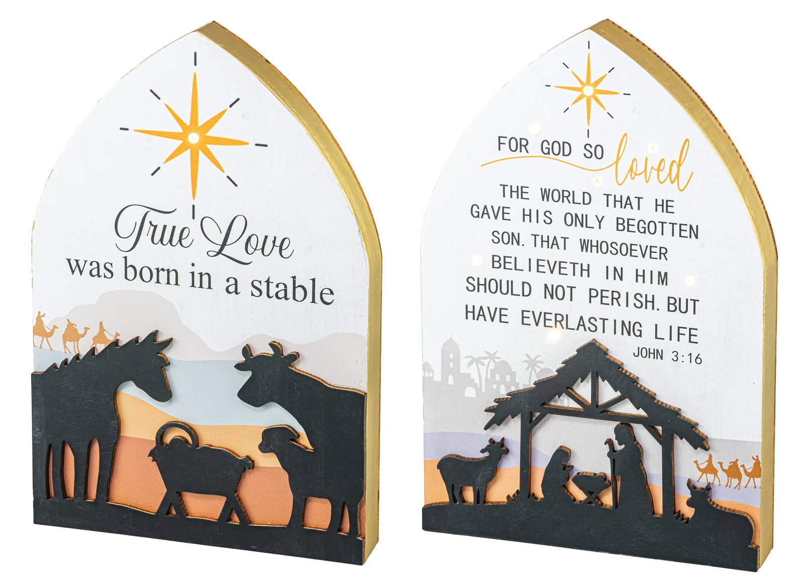 Faire-Hanna's Handiworks Nativity Christmas SCRIPTURE TABLETOP LIGHTUP 2 ASSORTED