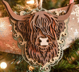 Faire-Honey Glow Designs Holiday Ornaments No Pointsettia Highland Cow Layered Wood Handmade Oversized Ornament