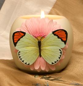 Faire-Ibis and Orchid Design votive Orange Tip Butterfly on Pink Daisy Ibis and Orchid Votive Candle
