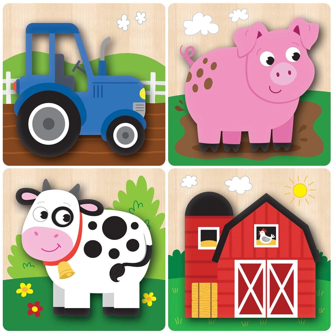 Faire-Masterpieces Puzzles Farm Chunky Wood Puzzles - Kids 4 Pack-Farm, Dinosaur & Garden Bugs