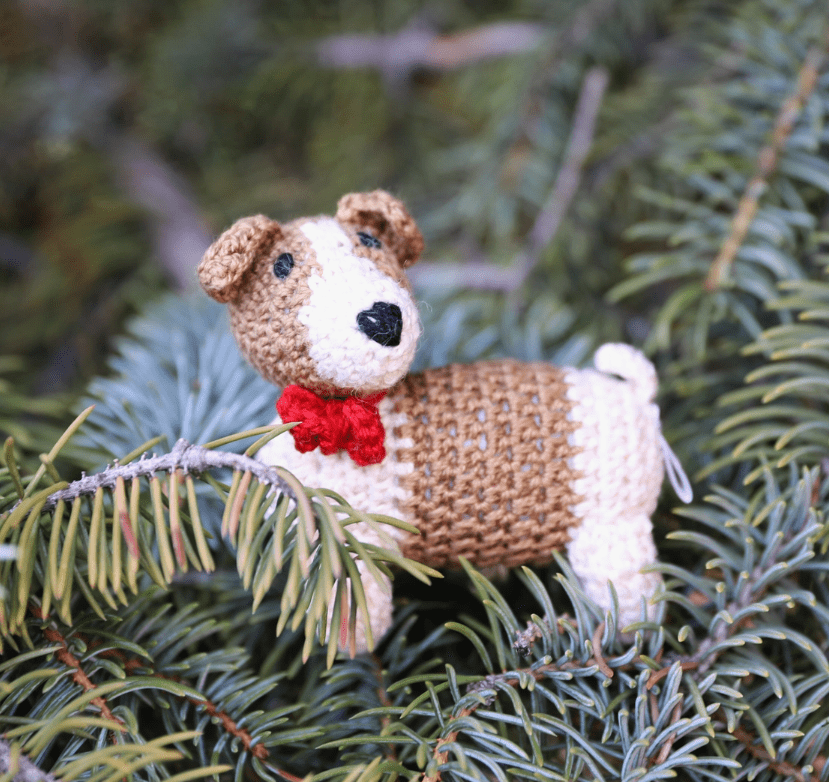 Faire-Melange Jack Russell Knit Ornament Jack Russell Terrier Handknit Christmas Ornament Fair Trade
