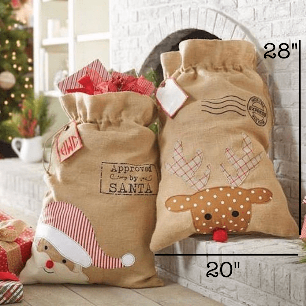 Faire-Poppy Lee Lane Cute Country Christmas Gift Sack with Drawstring Santa Sack | 28” x 20”