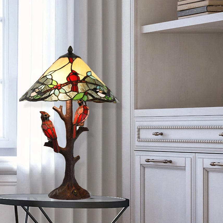 faire-river of goods Accent Lamp Cardinal Stained Glass Lamp Beautiful Piece!  Handmade