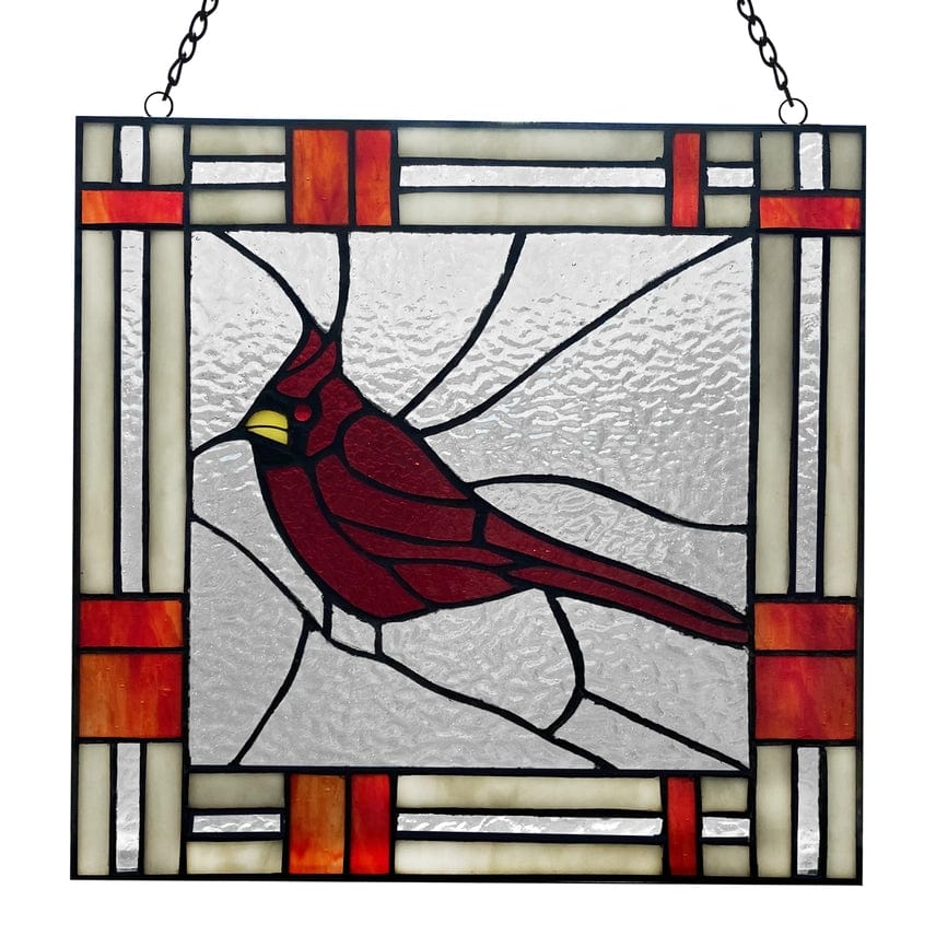 faire-river of goods Stained Glass Panels Cardinal Stained Glass Window Panel Handmade in India