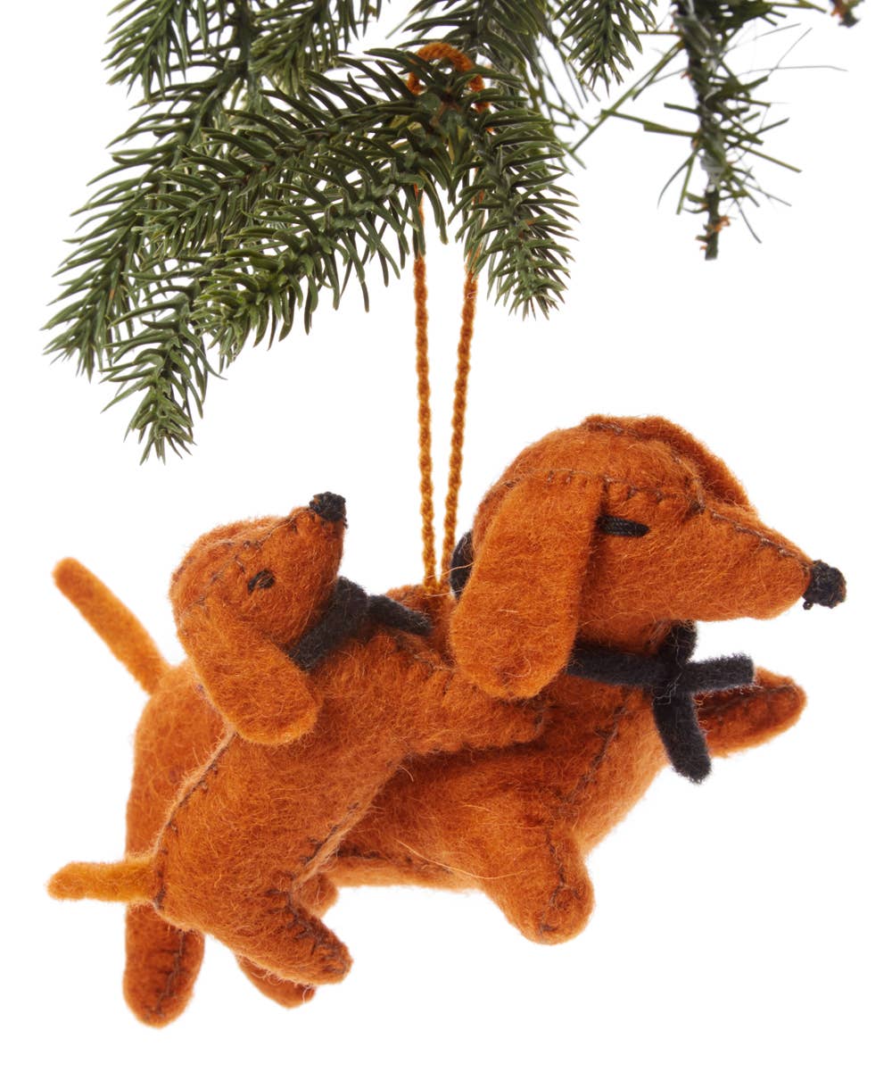 Faire: Silk Road Bazaar Handmade Felt Red Dachshund Ornament Fair Trade Helps Local Artisans