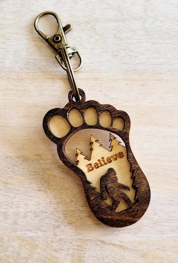 Faire-Teele & Co keychain Keychain Big Foot "Believe" Keychain or Magnet-Layered Wood Handmade in the USA