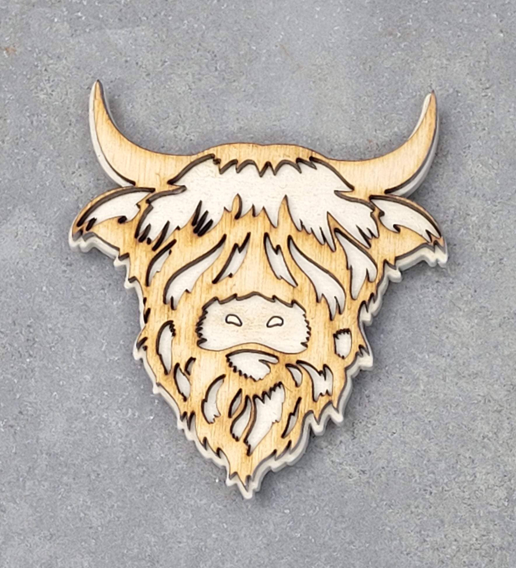 Faire: The Country Roost Highland Cow Magnet Handmade in the USA Wood look