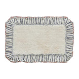 Kaila Ruffled Ticking Cream and Blue Country Farmhouse Bathmat