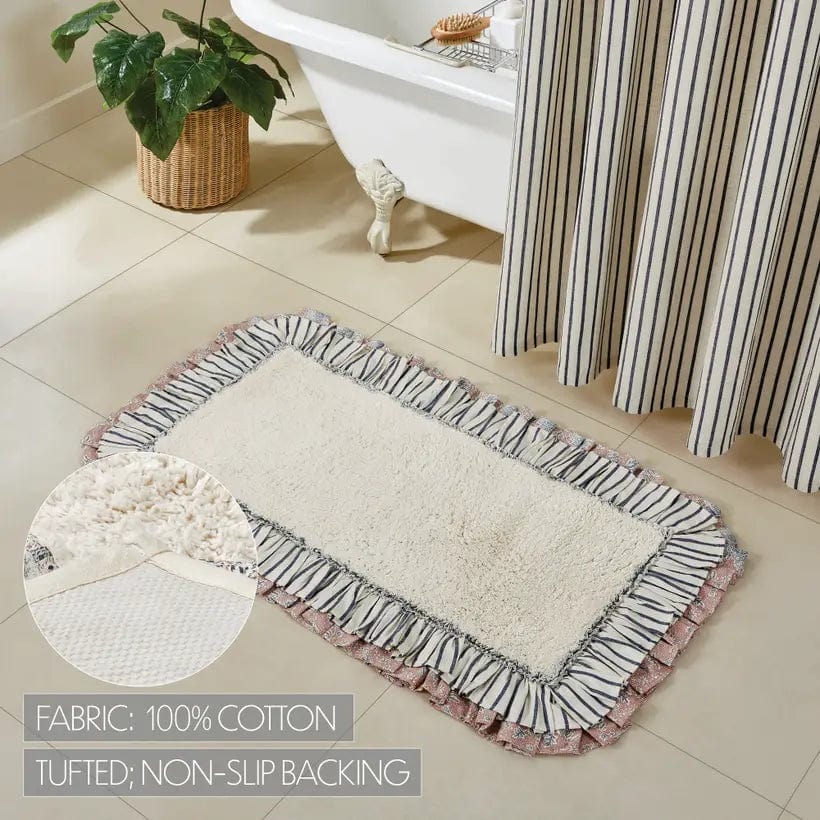 FAIRE - VHC Brands Kaila Ruffled Ticking Cream and Blue Country Farmhouse Bathmat