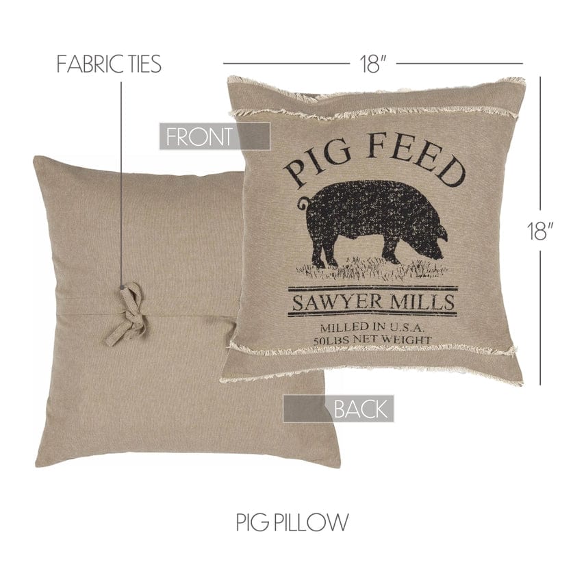 FAIRE - VHC Brands Throw Pillows Pig Pillow 18x18 Sawyer Mill Charcoal Natural