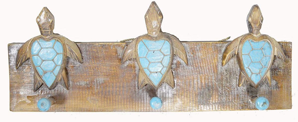 Faire-White Elephant turtle towel rack Sea Turtle Hand Carved Wall Towel or Coat Rack