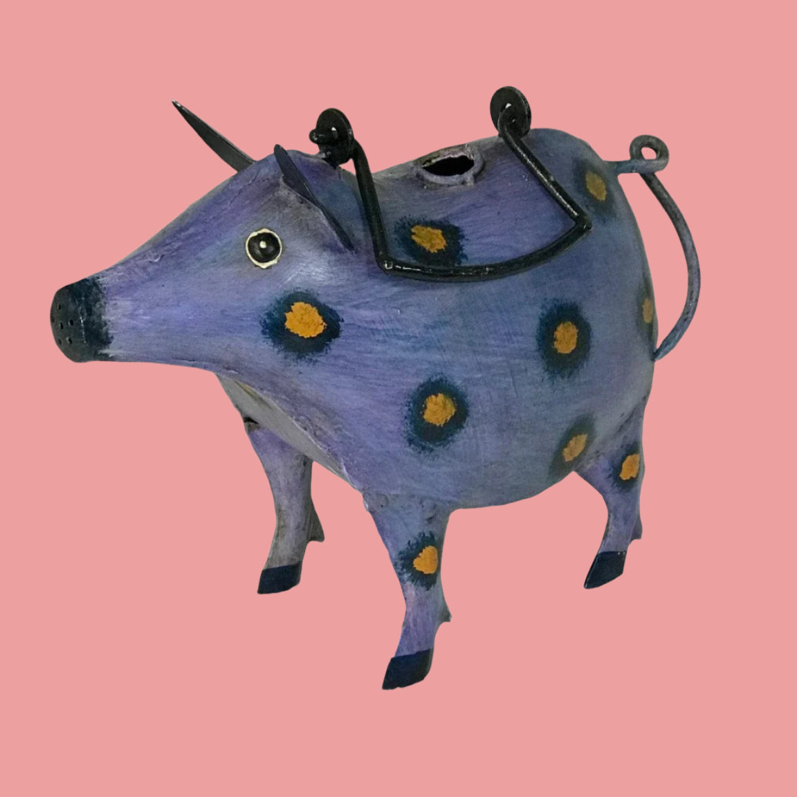 Faire-Wilco Home Pig Watering Can Patches Purple Spotted Piggy