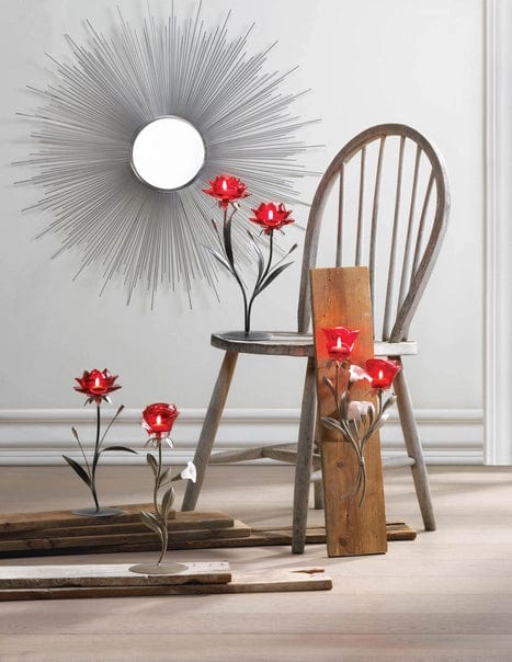 Faire- Zingz Home Candle Holder Red Rose Flowers Candle Holder