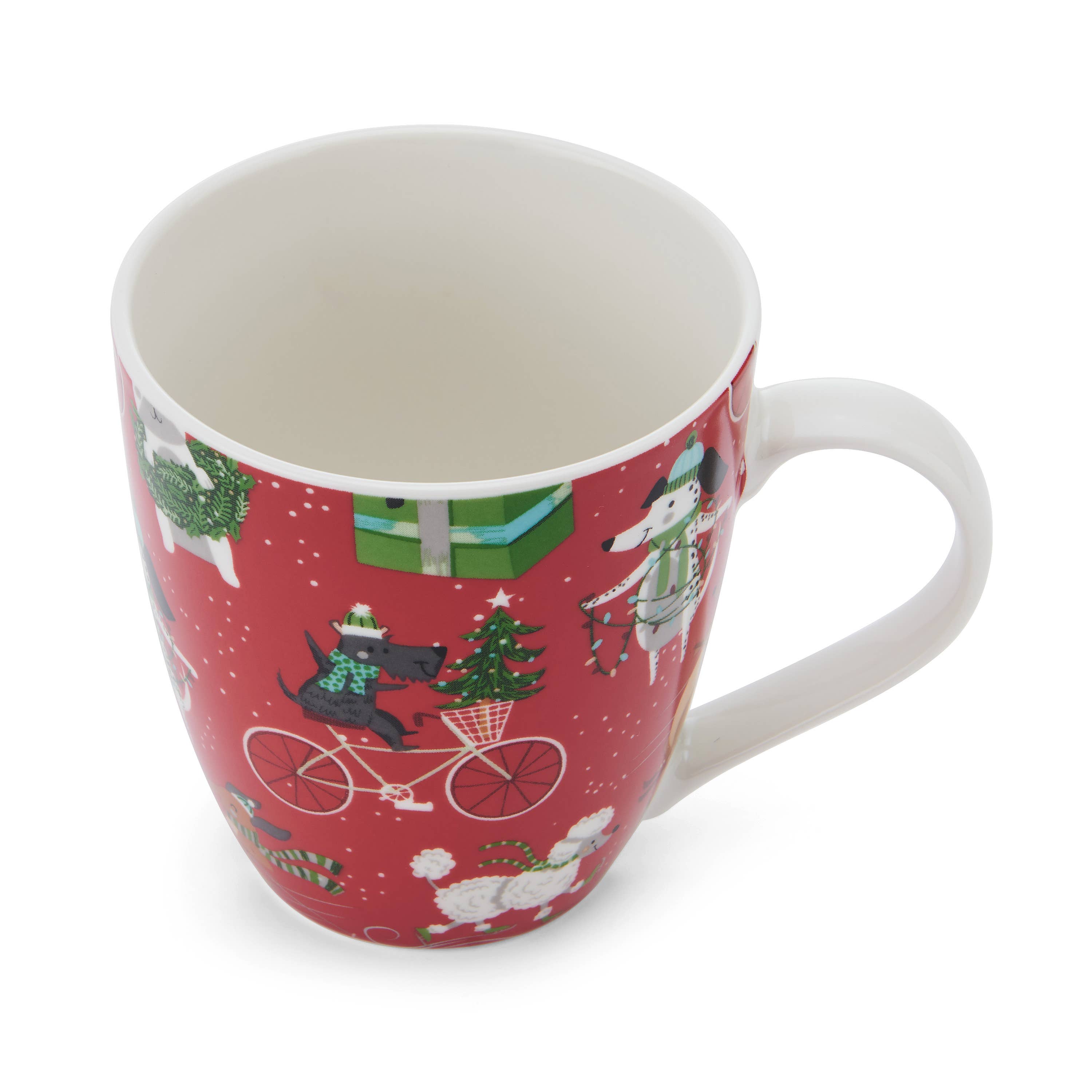 Fitz and Floyd® Mikasa® Pfaltzgraff® English / Holiday / Porcelain Fitz and Floyd® Mikasa® Pfaltzgraff® - Pfaltzgraff Holiday 18Oz Mug Dogs On Bikes Open Stock