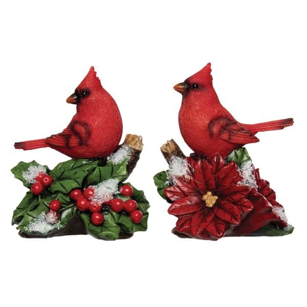 Kellis Gifts Figurines Cardinal Sitting on Holly or Poinsettias 5 in