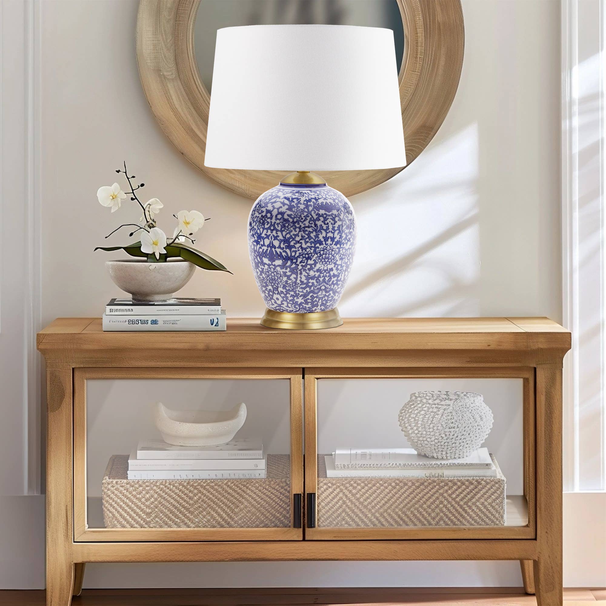Olliix Olliix - Blue Ceramic Ginger Jar Table Lamp
