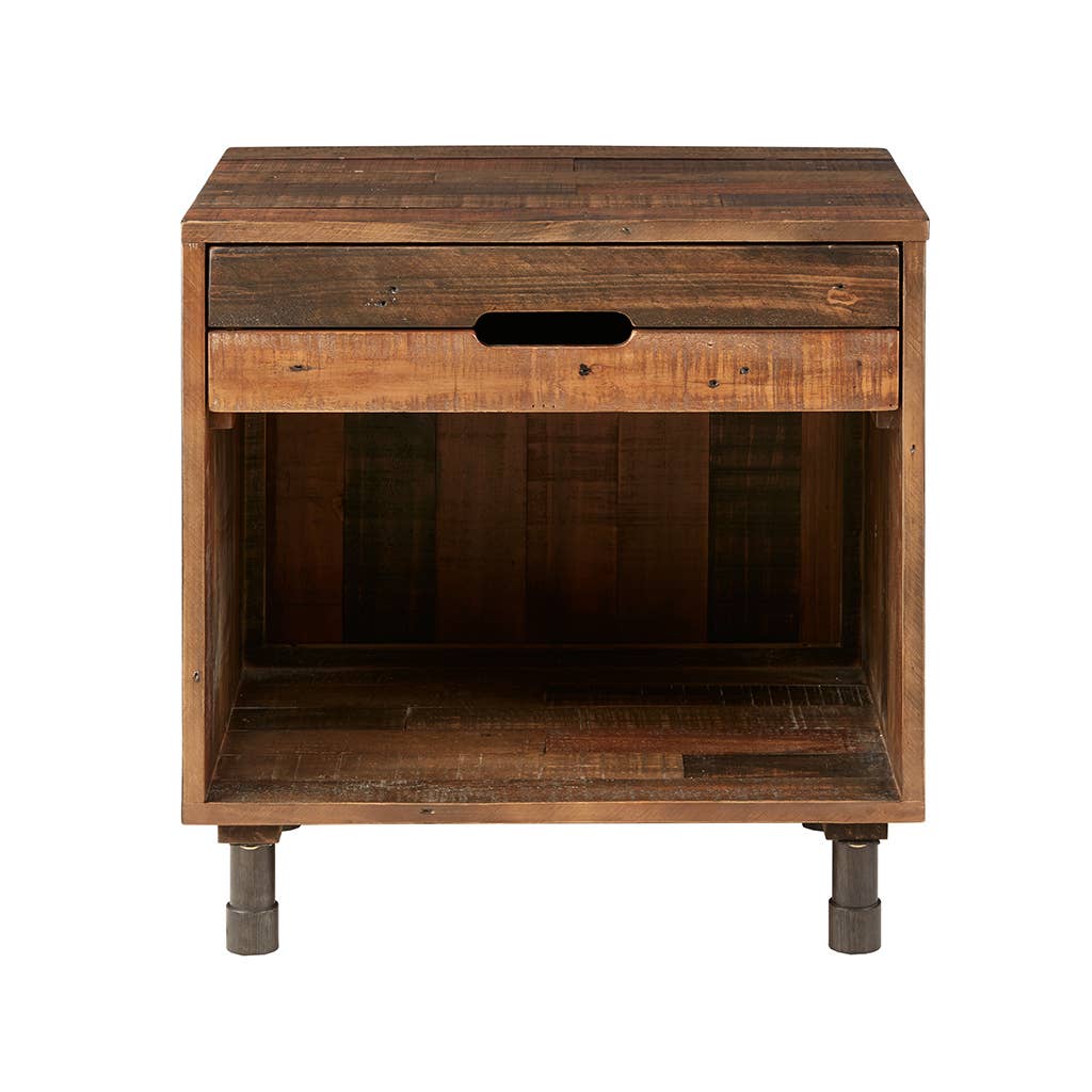 Olliix Olliix - Industrial Wood Nighstand with Drawer and Storage, Dark