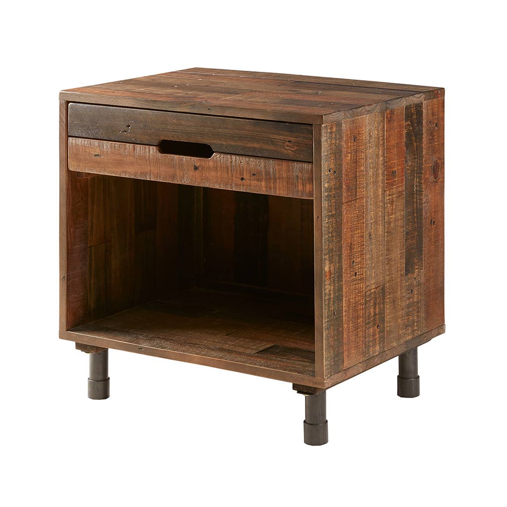 Olliix Olliix - Industrial Wood Nighstand with Drawer and Storage, Dark