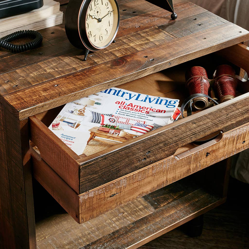 Olliix Olliix - Industrial Wood Nighstand with Drawer and Storage, Dark