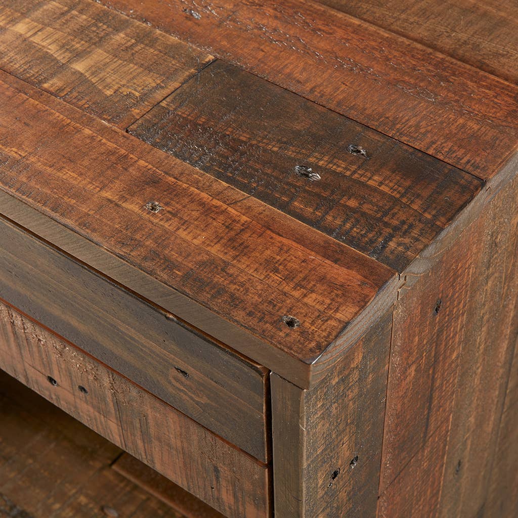 Olliix Olliix - Industrial Wood Nighstand with Drawer and Storage, Dark