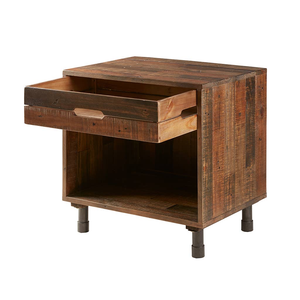Olliix Olliix - Industrial Wood Nighstand with Drawer and Storage, Dark