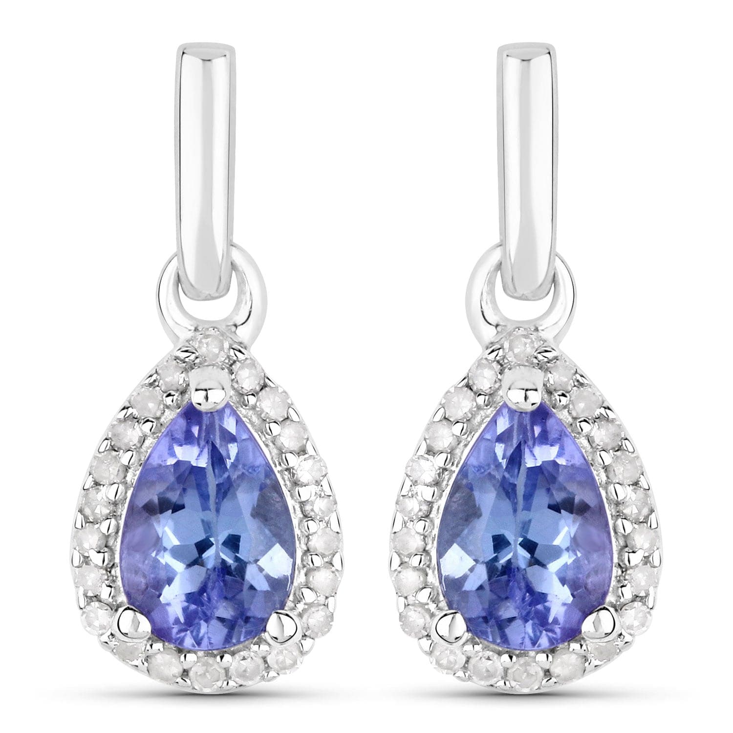 Quintessence 0.86 Carat Genuine Tanzanite And White Diamond .925 Sterling Silver Earrings