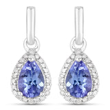 Quintessence 0.86 Carat Genuine Tanzanite And White Diamond .925 Sterling Silver Earrings