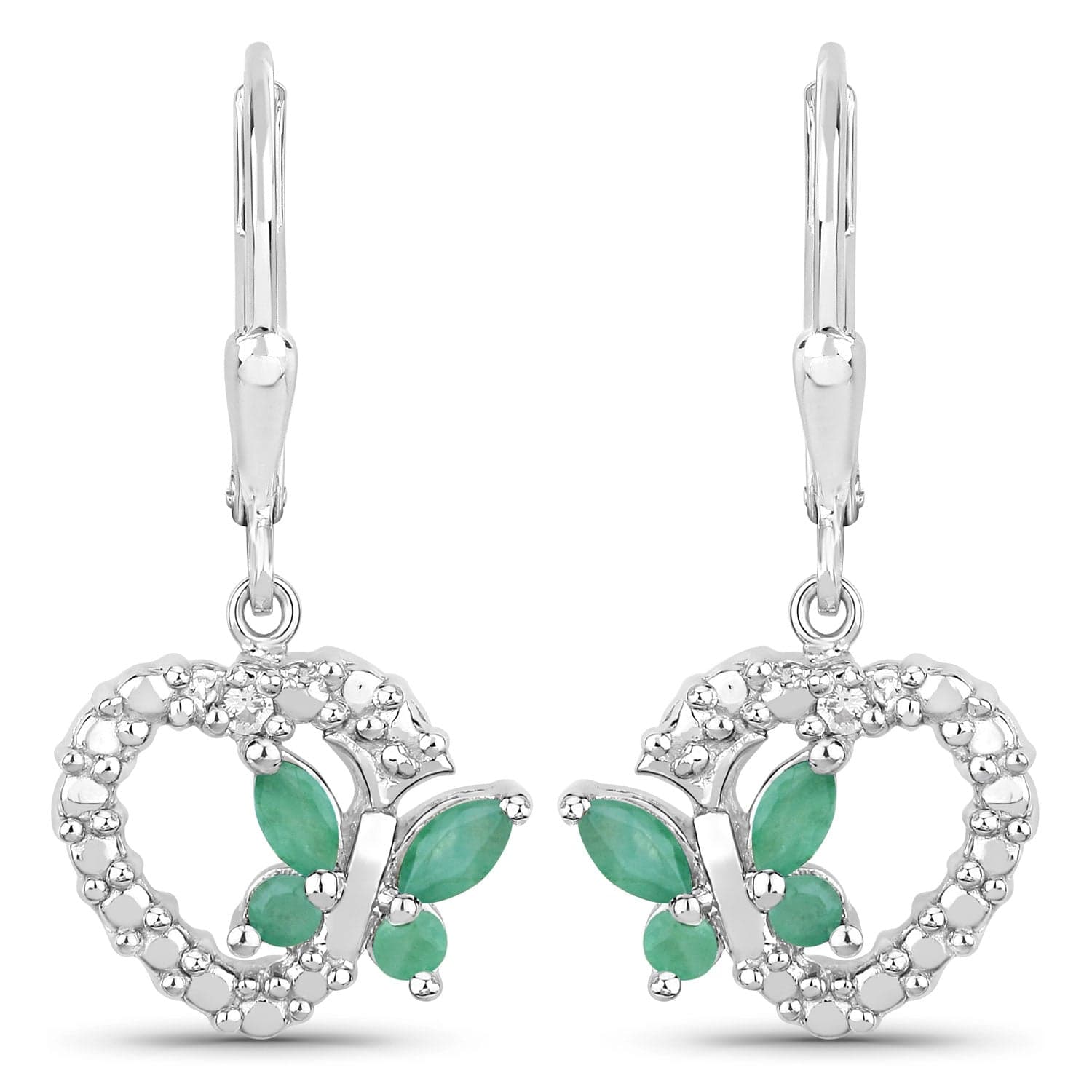 Quintessence Butterfly Gemstone Earrings Emerald Butterfly and Heart Earrings Genuine Gemstones 925 Sterling Silver