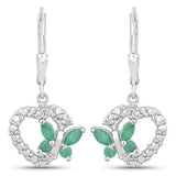 Quintessence Butterfly Gemstone Earrings Emerald Butterfly and Heart Earrings Genuine Gemstones 925 Sterling Silver