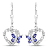 Quintessence Butterfly Gemstone Earrings Tanzanite Butterfly and Heart Earrings Genuine Gemstones 925 Sterling Silver