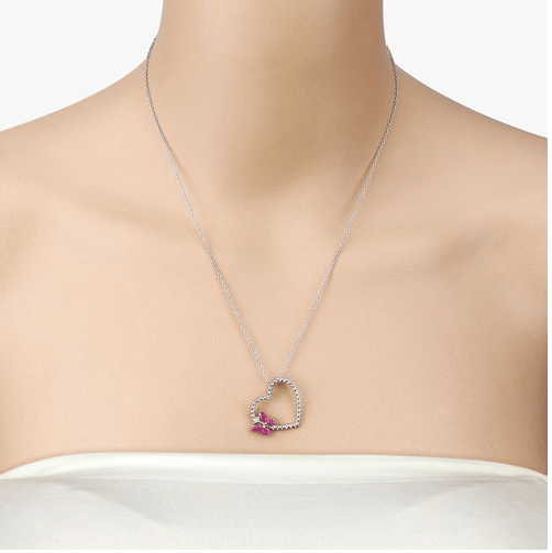 Quintessence Butterfly Necklace Butterfly on a Heart Necklace Genuine Gemstones 925 Sterling Silver