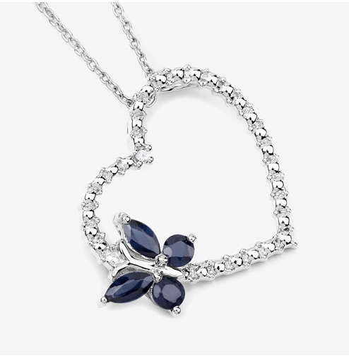 Quintessence Butterfly Necklace Sapphire Butterfly on a Heart Necklace Genuine Gemstones 925 Sterling Silver