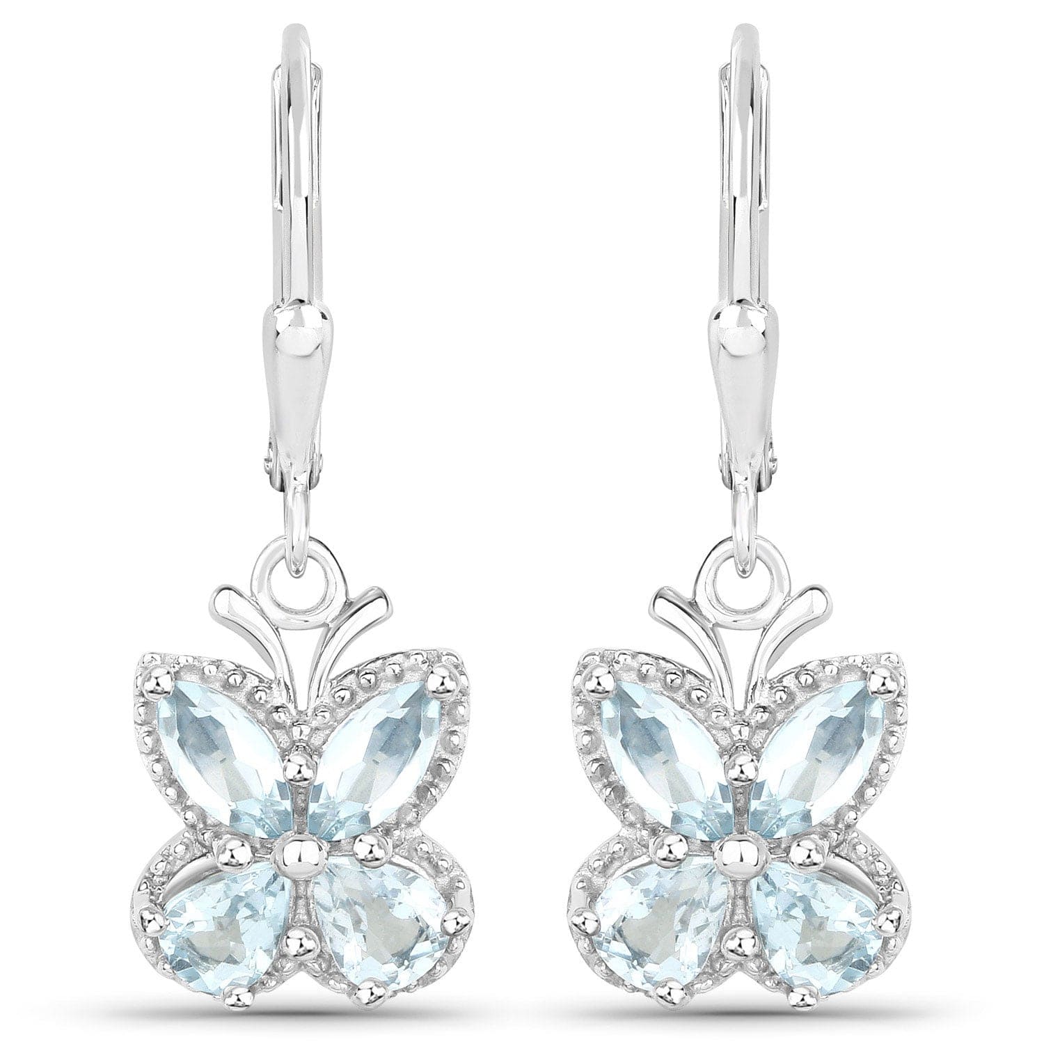 Quintessence Earrings Aquamarine Gemstone Butterfly Drop Earrings Sterling Silver Tanzanite or Aquamarine