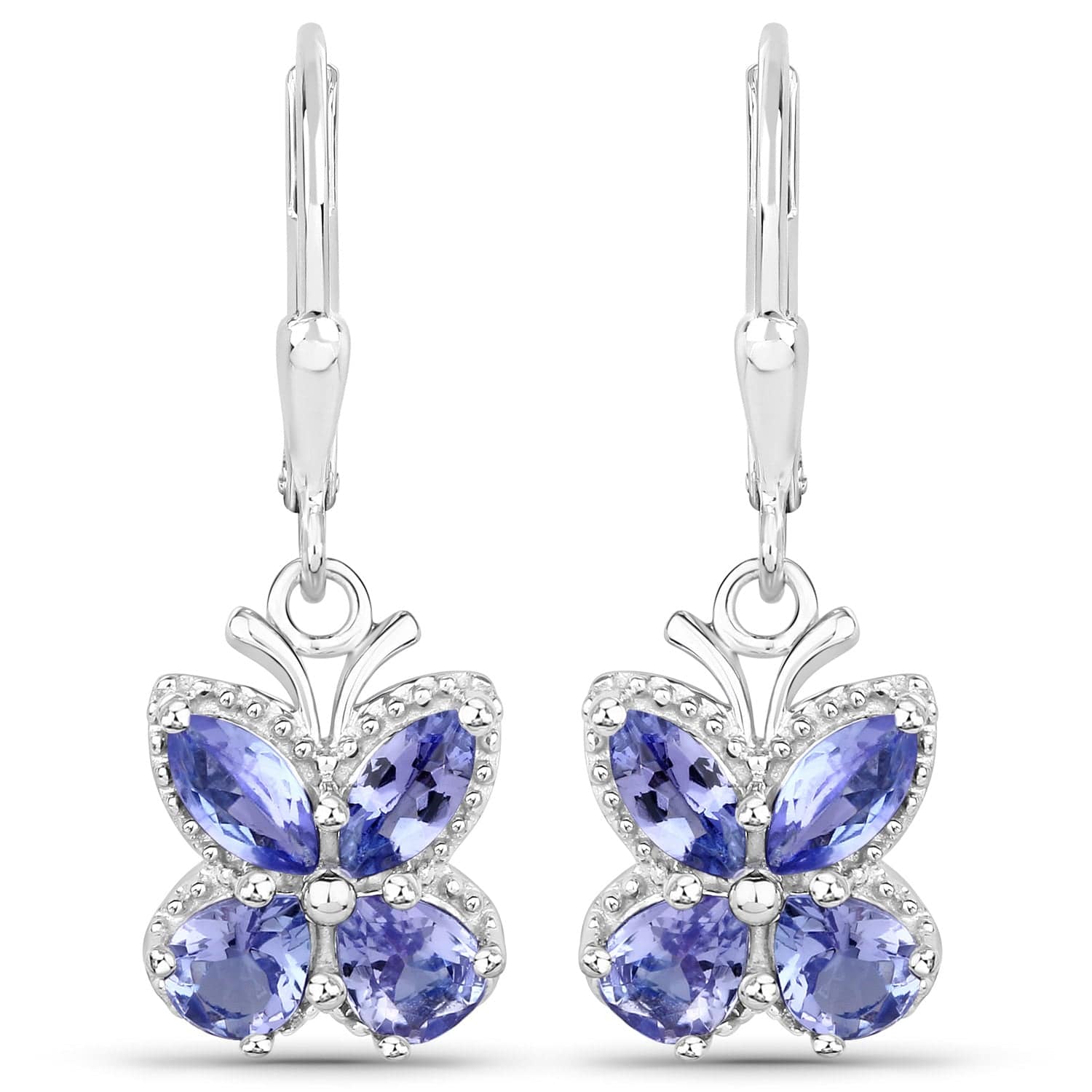 Quintessence Earrings Tanzanite Gemstone Butterfly Drop Earrings Sterling Silver Tanzanite or Aquamarine