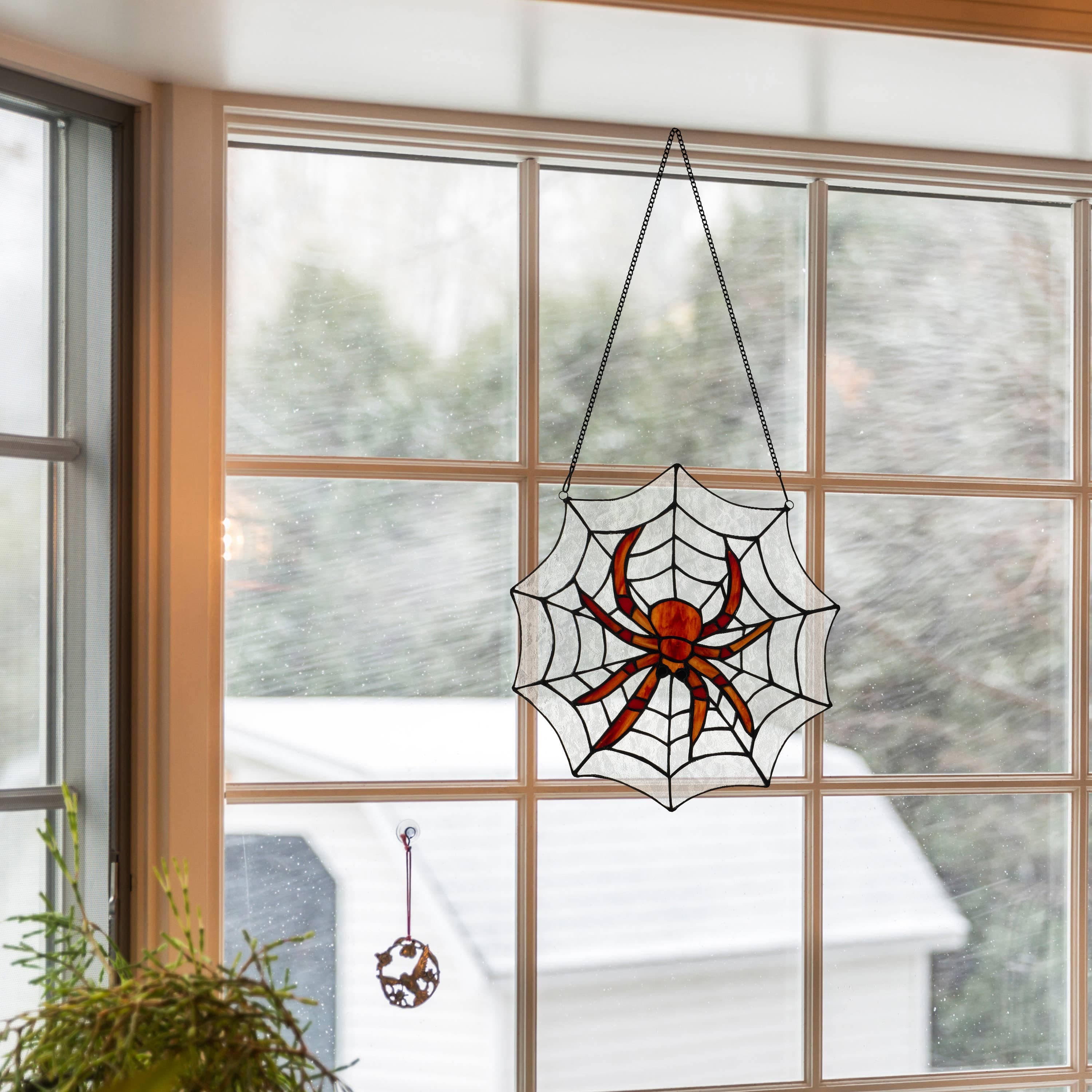 River of Goods River of Goods - 12"H Halloween Spider Web Stained Glass Window Panel