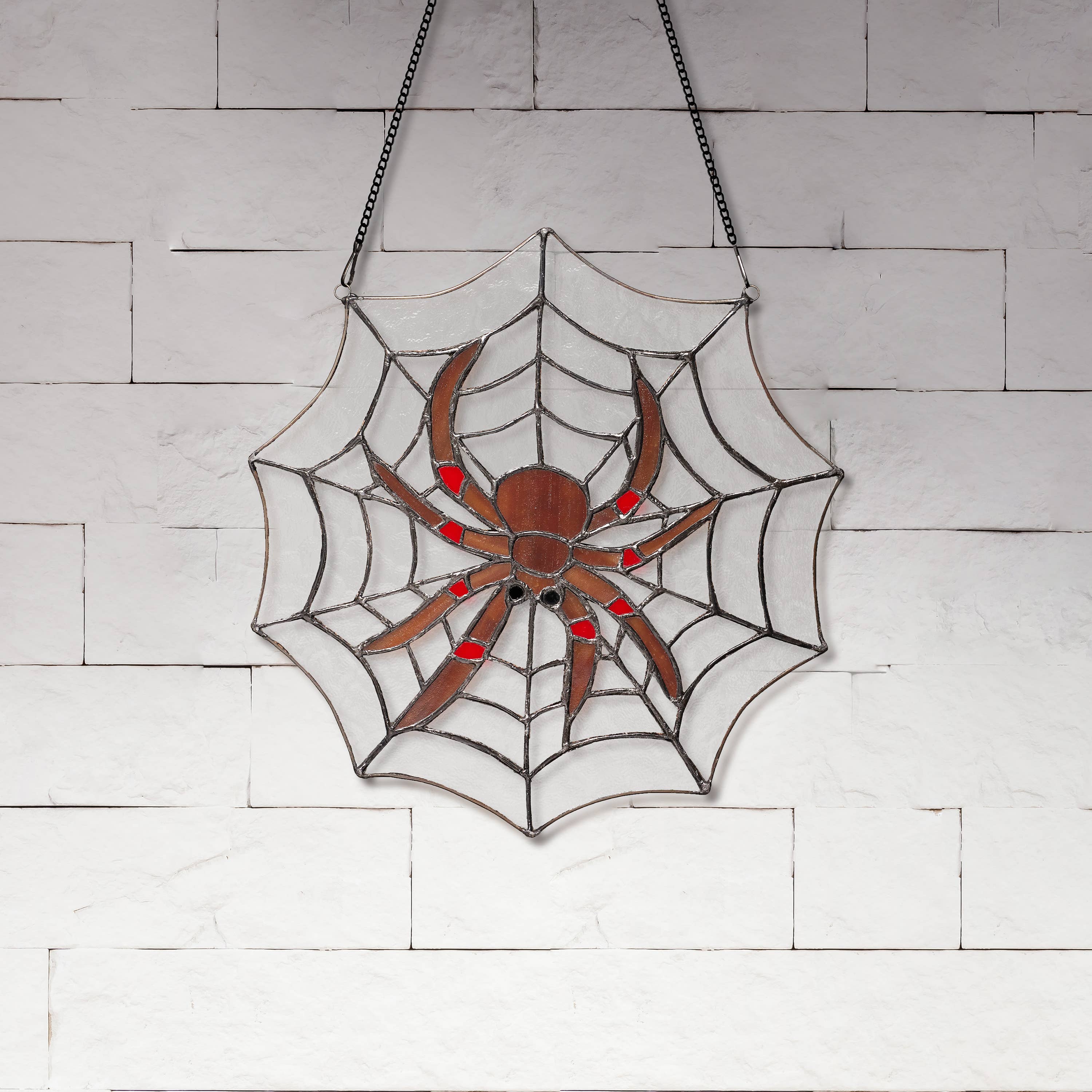 River of Goods River of Goods - 12"H Halloween Spider Web Stained Glass Window Panel