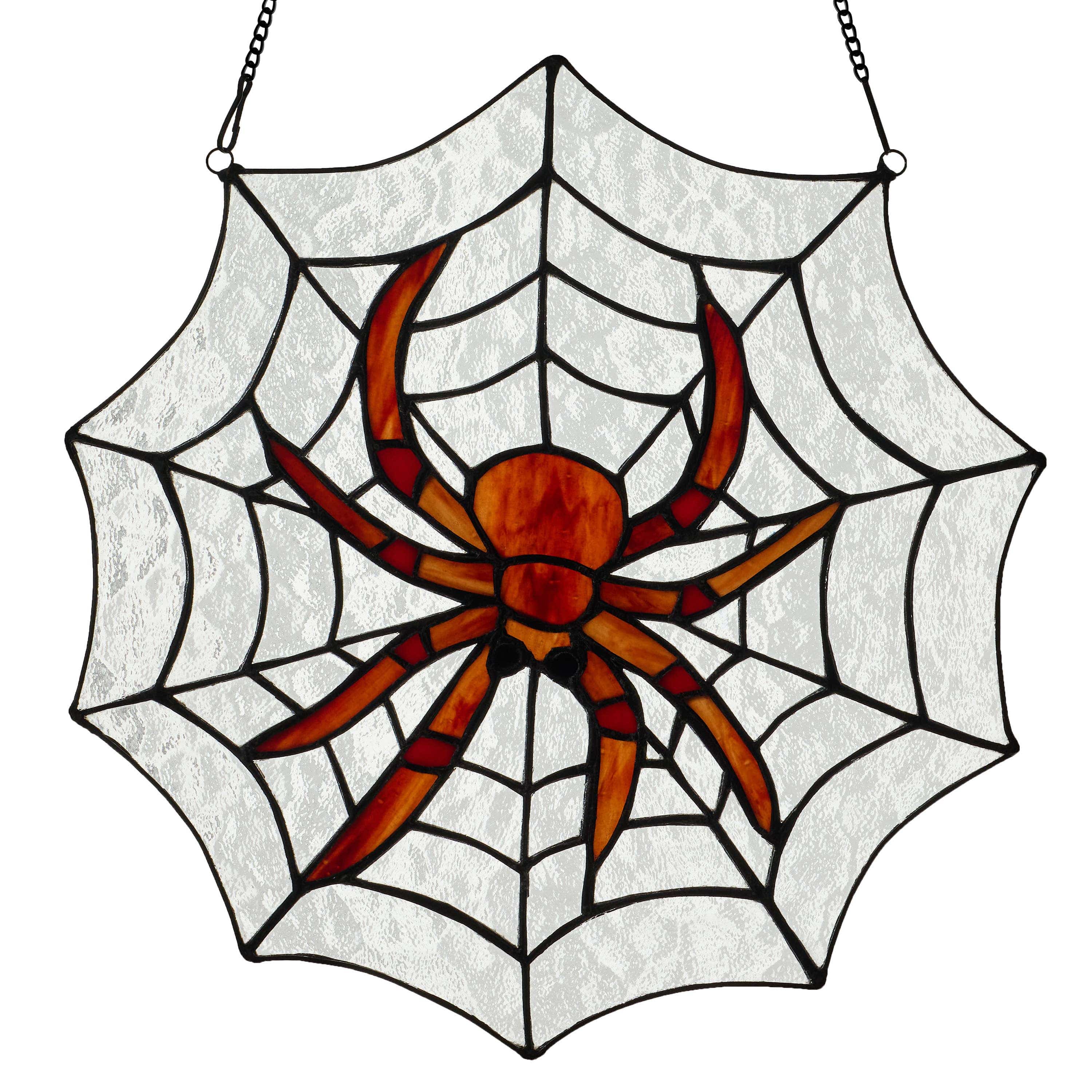 River of Goods River of Goods - 12"H Halloween Spider Web Stained Glass Window Panel